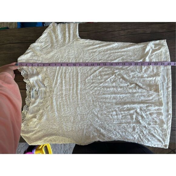 Coldwater Creek Lace Trim Jacquard Floral Scoop Neck Long Sleeve Top Cream Small - Picture 11 of 11